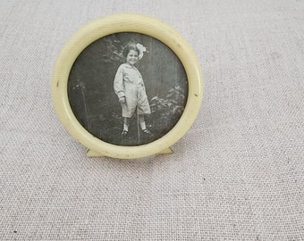 Vintage Celluloid Round Photo Frame...Vintage Little Girl Photo