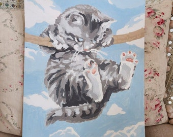 Peinture à numéro chaton gris et blanc rétro