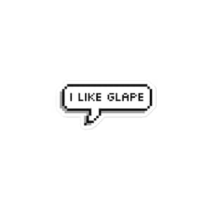 Könnte beinhalten: Eine weiße Sprechblase mit schwarzem Rand, die den Text "Ich mag Glape" enthält.