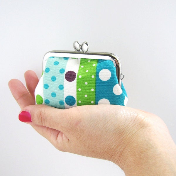Frame Coin Purse-- mini  jewelry case with ring pillow  blue polka dots