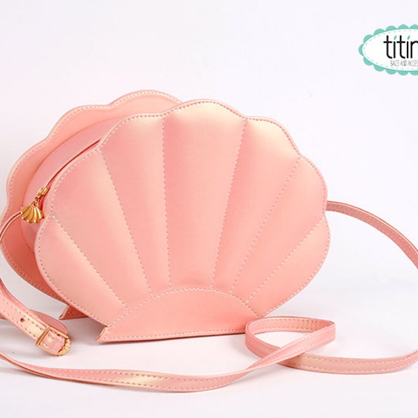 iridescent peach mermaid sea shell bag  synthetic leather purse