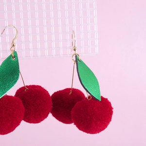 cherry pom pom earrings image 1