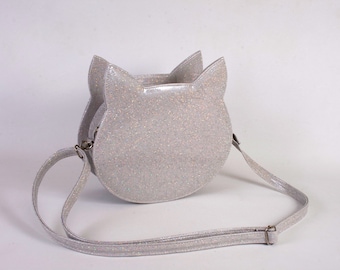 light gray with iridicsent sparkles cat bag