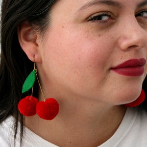 cherry pom pom earrings image 4