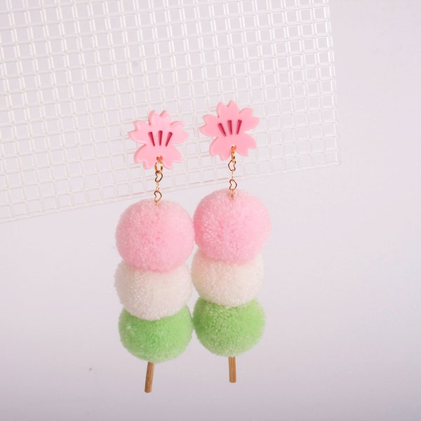 dango  sakura pompom earrings