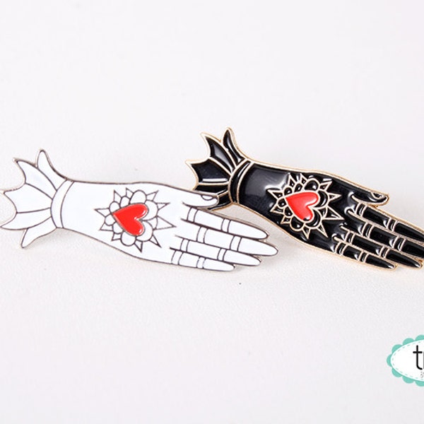 black and white milagrito hand soft enamel pins