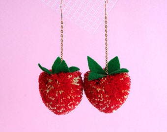 strawberry pom pom earrings-pom pom earrings