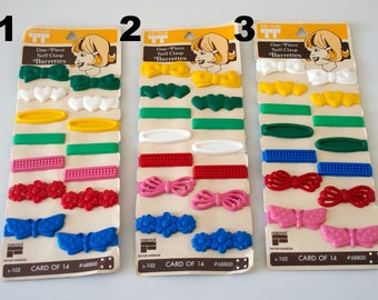 vintage barrettes , set of child barrettes, Rare still in package new old stock , card of 14 TIP TOP