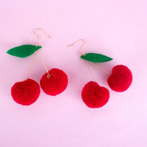 cherry pom pom earrings image 3