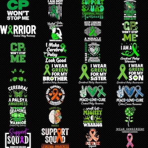 Cerebral Palsy Awareness Bundle PNG Digital Download I Wear Green Support Squad CP Warrior Family Mom Dad Sister Brother Gift