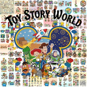 130+ Toy Story 5 Clipart-paket PNG, Woody Buzz Jessie Rex Alien-designer, höst-Halloween-födelsedag retro-nedladdningar