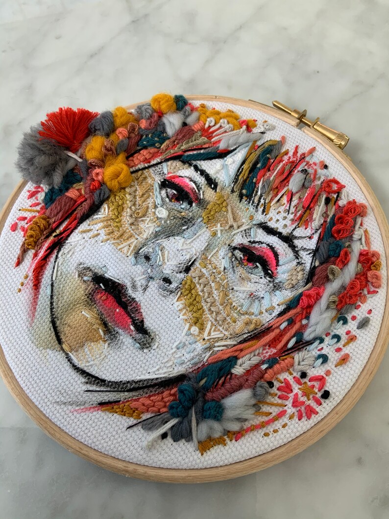 6.5in Mixed Media Embroidery the Warrior Within Original Etsy