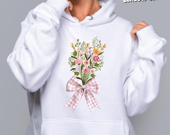 Pink Coquette Bow Tied Floral Bouquet Clipart, Spring Flowers Coquette Bow Png, Coquette Bow Shirt Design, Easter Png Women's day Png, Girly