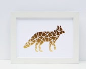 5" x 7" Geometric Fox -  Metallic Gold Paper Cut-out Print - Children's Art Print