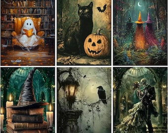 Halloween Art Kit, Witch Ghost DIY Décor, Vintage Fall Wall Art