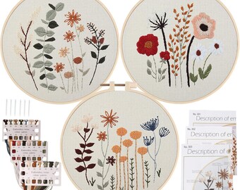 Floral Embroidery Starter Kit: 3 Pack Cross Stitch Sampler