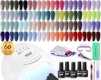 60 PCS Gel Nail Polish Kit with UV Light: 55 Colors, Base & Top Coat