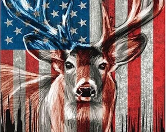 5D Diamond Painting Kit, Deer American Flag Wall Decor, Full Drill Rhinestone Beads