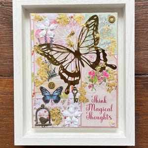 Collage art, butterflies, mixed media, original art, framed artwork