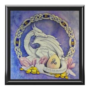 Celtic white dragon keepsake trinket Jewelry Box/ Fantasy art jewelry box/dragon lover gifts/ Art by K&#39;shia/ Dungeons and dragon dice box