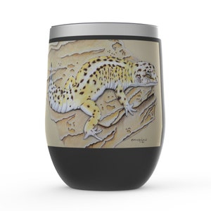 Leopard Gecko Stemless Wine Tumblers/Art By K&#39;Shia/ Exotic Pet Gifts/Lizard Gifts/ Reptile Gifts