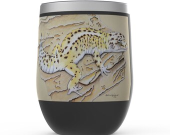Leopard Gecko Stemless Wine Tumblers/Art By K'Shia/ Exotic Pet Gifts/Lizard Gifts/ Reptile Gifts