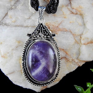 Amethysts natural stone pendant- leather necklace/ gifts for women