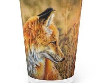 Red fox art Pint Glass, 16oz, fox gifts, nature lover gifts, housewarming gift, beer lover gifts, fox lover gifts