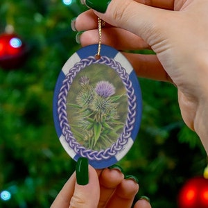 Scottish thistle with flag of Scotland Ceramic Ornament car charm 1-Pack, Scottish gifts, Scottish flag, Scottish clan, Scottish thistle art