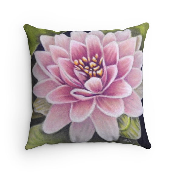 Pink Water Lily Square Pillow/ Flower Home Decor/ Waterlily Pink Water Lily Square Pillow/ Flower Home Decor/ Waterlily