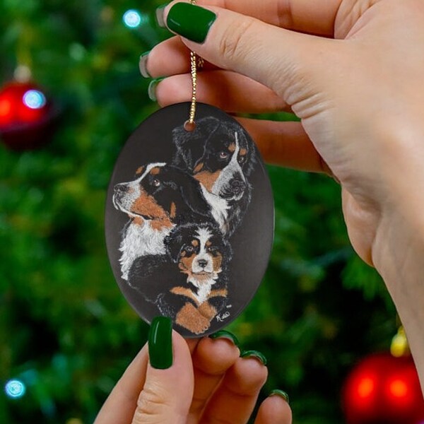 Bernese Mountain dog art Ceramic Ornament-car charms/ Dog lover gifts/ Veterinarian gifts/ dog walker gifts/ Art by K'shia