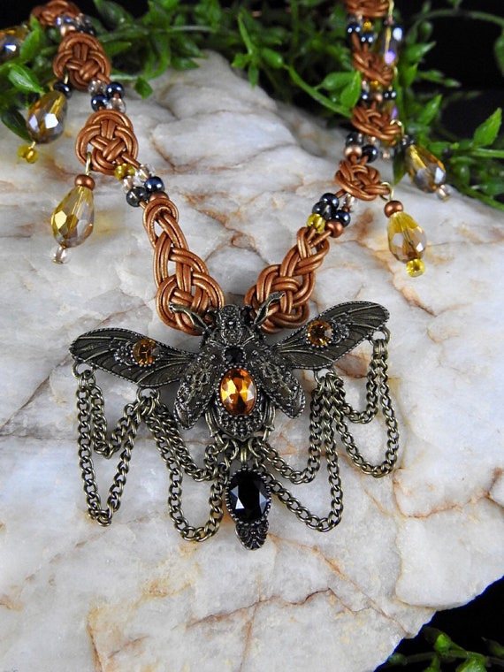 Steampunk Beetle Pendant- Leather Celtic Knot Necklace/unique