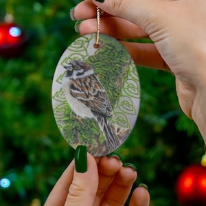 Celtic wren art Ceramic Ornament- car charm/ Bird lover gifts/ nature lover gifts/ Art by K&#39;shia/ wren gifts/ celtic zodiac