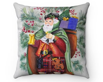 Clan Fraser Santa throw pillow Spun Polyester Square Pillow/ clan tartan/ holiday room decor