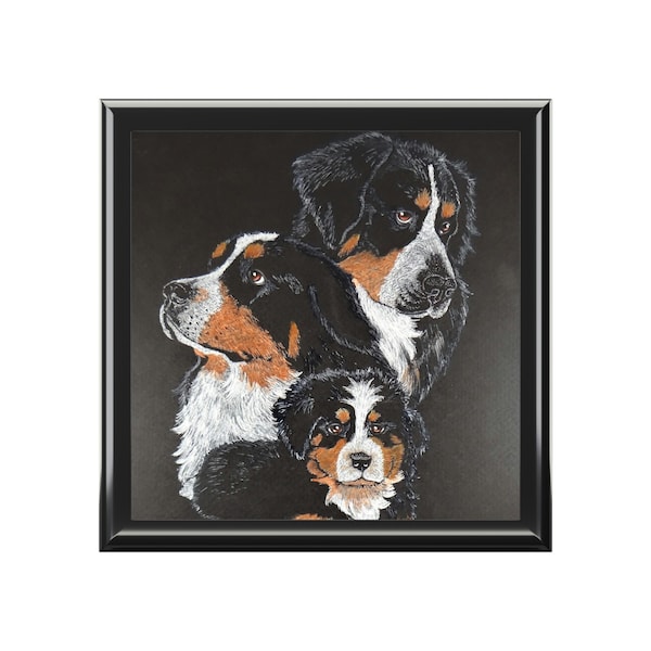 Bernese mountain dog family keepsake trinket Jewelry Box/ bernese mountain dog art/ Art by K'shia/ dog lover gifts