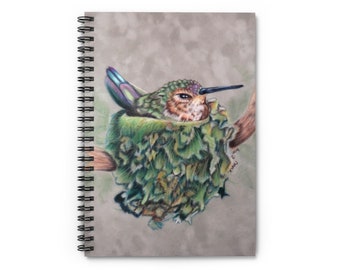 Hummingbird Art Spiral Notebook - Ruled Line Journal