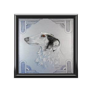 Sabueso lobo ruso Borzoi recuerdo de arte baratija Joyero, Regalos para los amantes de los perros, Arte del lápiz de color Borzoi, Regalos veterinarios, Exposición canina