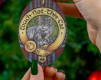 MacGillivray Clan Crest Keramik Ornament, Scottish Wildkatze Auto Anhänger