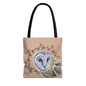Barn owl art reusable grocery Tote Bag, celtic spirit animal , barn owl book bag, barn owl art canvas bag, owl bag for book lovers