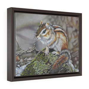 Chipmunk art framed Gallery Canvas Wraps, Horizontal Frame, chipmunk lover gifts, lodge themed art, Northwoods art, nature art