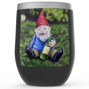 Gnomo da giardino ubriaco Bicchieri di vino senza stelo / arte degli gnomi da giardino, gnomo del vino