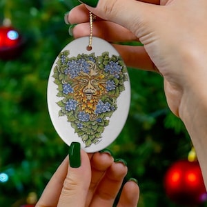 Greenman jack of the greens Ceramic Ornaments car charm/ Wiccan gifts/ pagan gifts/ Art by K&#39;shia