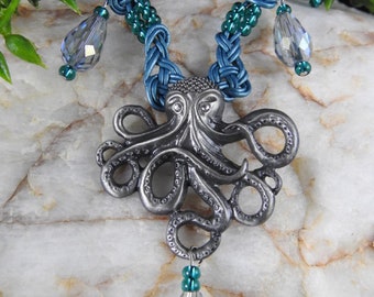 Silver octopus pendant-leather Celtic knot necklace/ nautical jewelry/ Octopus lover gifts/ Pirate gifts/ ocean jewelry