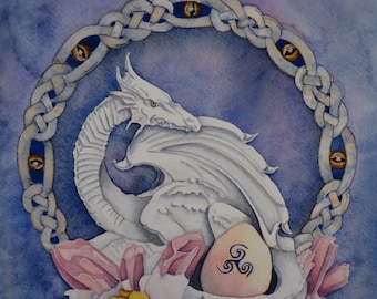 Celtic White Dragon Art Prints/ Dragon Watercolor Wall Art, Dungeons And Dragon Gifts