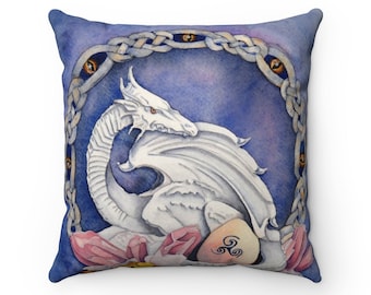 Watercolor Celtic Dragon art Faux Suede boho throw  Square Pillow/ Dragon pillow, Dungeons and dragon decor