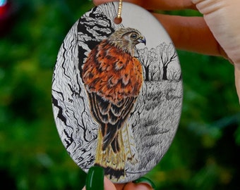 Red Tail hawk art Ceramic Ornaments- car charm/ bird of prey gifts/ Bird painting/ Red Tail Hawk art, Bird lover gift, nature lover gift