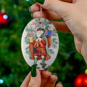 Clan Fraser Santa oval Ceramic Ornaments/ Scottish clan tartan/ Scottish xmas ornament/ Art by K&#39;shia/ Santa&#39;s of the World