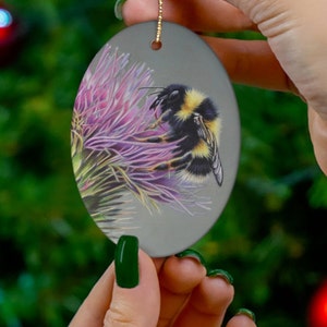 Bee and thistle Ceramic Ornament, Bee art, bee lover gifts, insect art, honeybee gifts, nature lover gifts, bee ornament, Beekeeper gifts