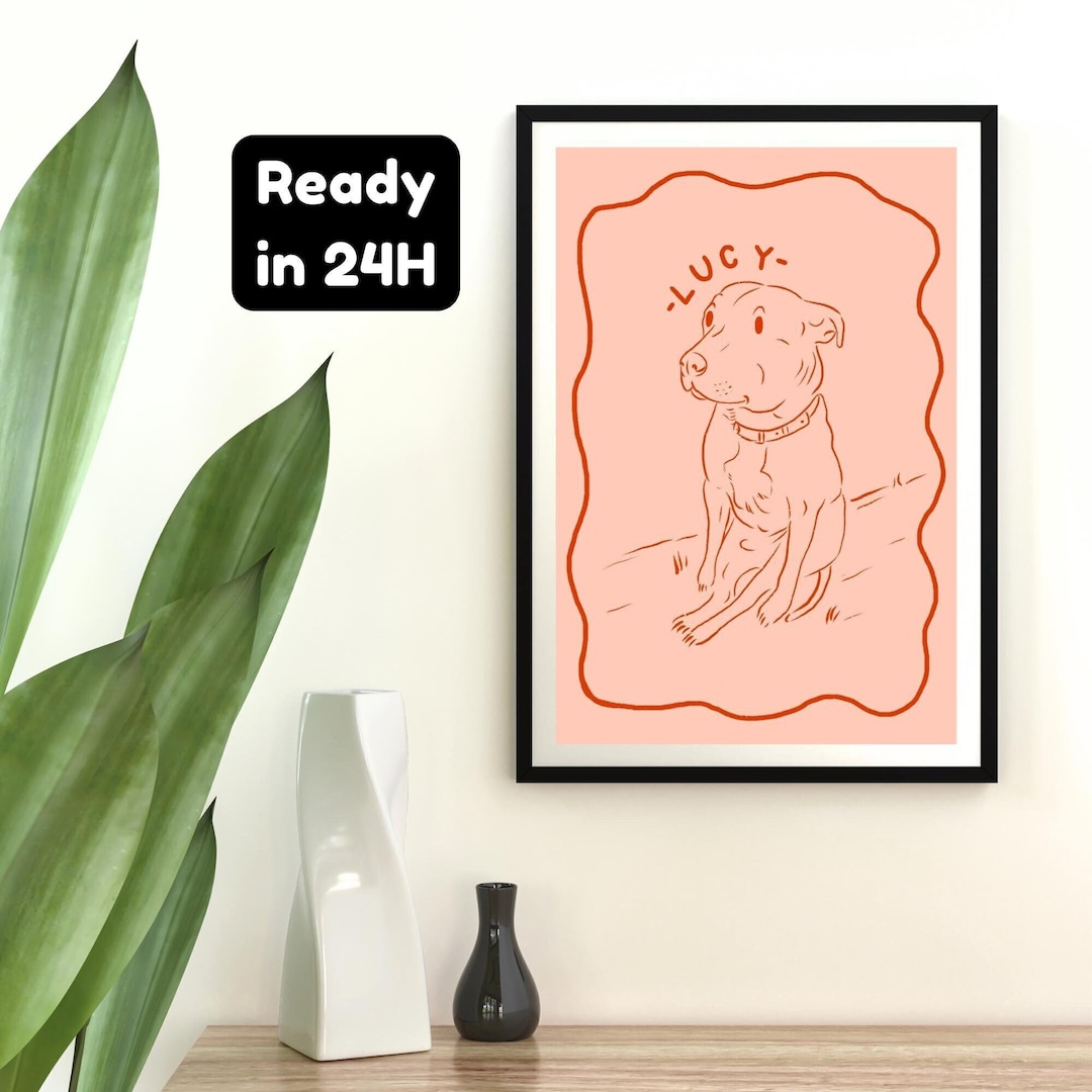 Badly Drawn Dog Portrait Custom Pet Caricature Ugly Dog Wall Art Funny ...