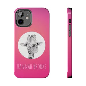 Custodia rigida personalizzabile a forma di giraffa per telefono - Cover con stampa animalier personalizzabile, regalo con tema safari nella giungla, guscio protettivo, stampa disegnata a mano